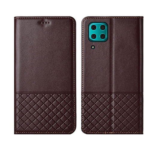 Leather Case Stands Flip Cover T04 Holder for Huawei P40 Lite Brown