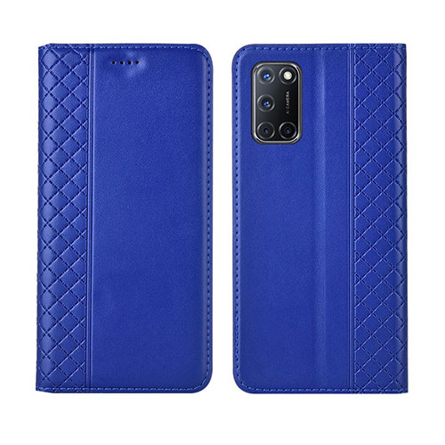 Leather Case Stands Flip Cover T04 Holder for Oppo A52 Blue