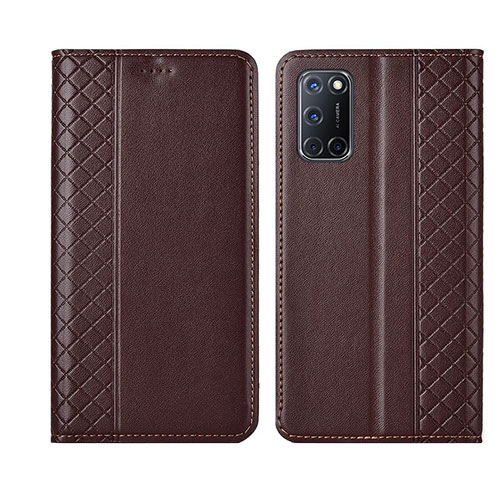 Leather Case Stands Flip Cover T04 Holder for Oppo A52 Brown