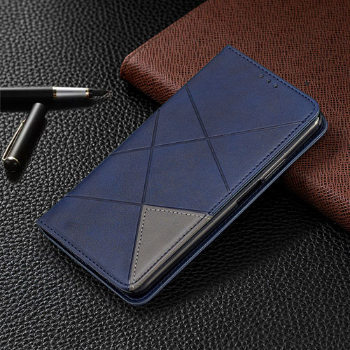 Leather Case Stands Flip Cover T04 Holder for Oppo A91 Blue