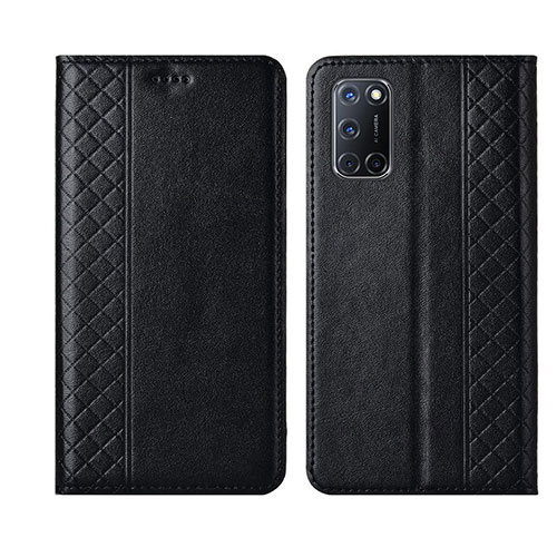 Leather Case Stands Flip Cover T04 Holder for Oppo A92 Black