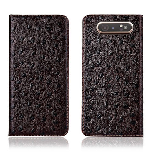 Leather Case Stands Flip Cover T04 Holder for Samsung Galaxy A90 4G Brown