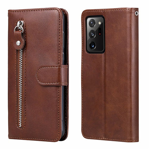 Leather Case Stands Flip Cover T04 Holder for Samsung Galaxy Note 20 Ultra 5G Brown