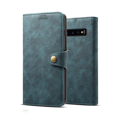 Leather Case Stands Flip Cover T04 Holder for Samsung Galaxy S10 Plus Blue