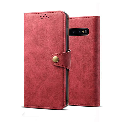 Leather Case Stands Flip Cover T04 Holder for Samsung Galaxy S10 Plus Red