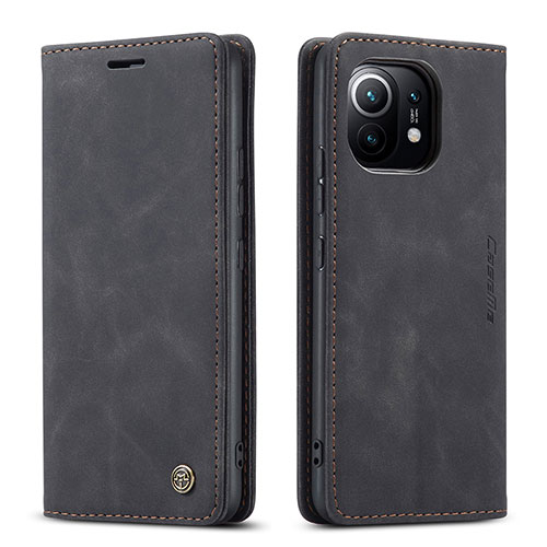 Leather Case Stands Flip Cover T04 Holder for Xiaomi Mi 11 Lite 4G Black