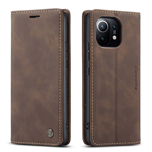 Leather Case Stands Flip Cover T04 Holder for Xiaomi Mi 11 Lite 4G Brown