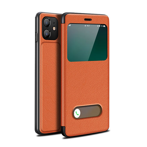 Leather Case Stands Flip Cover T05 Holder for Apple iPhone 12 Orange