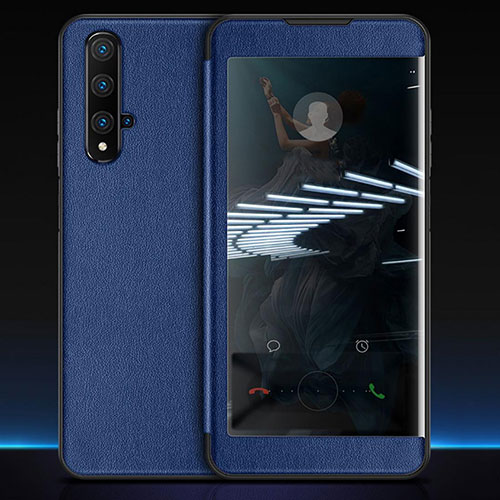 Leather Case Stands Flip Cover T05 Holder for Huawei Honor 20S Blue