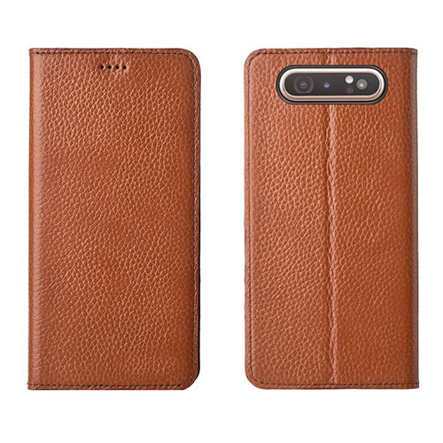 Leather Case Stands Flip Cover T05 Holder for Samsung Galaxy A90 4G Orange