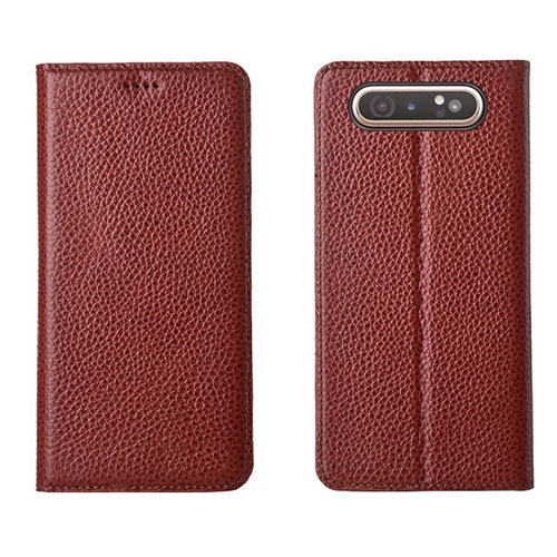 Leather Case Stands Flip Cover T05 Holder for Samsung Galaxy A90 4G Red Wine