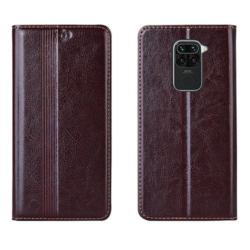 Leather Case Stands Flip Cover T05 Holder for Xiaomi Redmi 10X 4G Brown