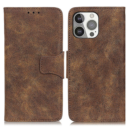 Leather Case Stands Flip Cover T06 Holder for Apple iPhone 13 Pro Brown