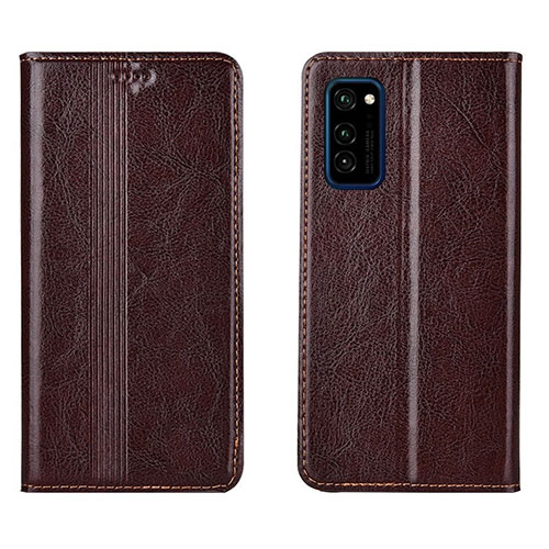 Leather Case Stands Flip Cover T06 Holder for Huawei Honor V30 Pro 5G Brown