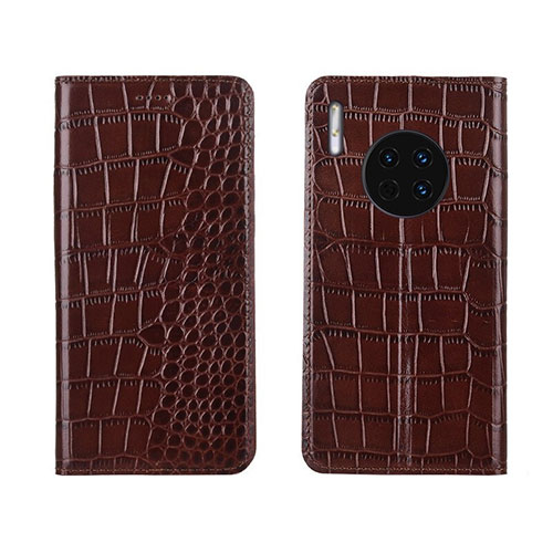 Leather Case Stands Flip Cover T06 Holder for Huawei Mate 30 5G Brown