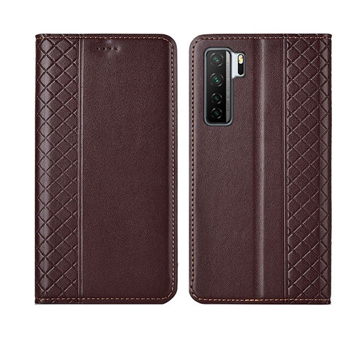 Leather Case Stands Flip Cover T06 Holder for Huawei Nova 7 SE 5G Brown