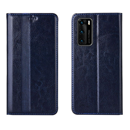 Leather Case Stands Flip Cover T06 Holder for Huawei P40 Blue