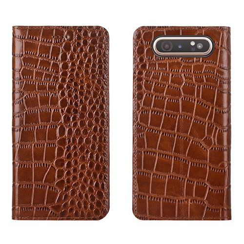 Leather Case Stands Flip Cover T06 Holder for Samsung Galaxy A80 Orange