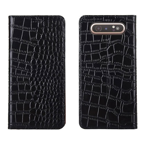 Leather Case Stands Flip Cover T06 Holder for Samsung Galaxy A90 4G Black