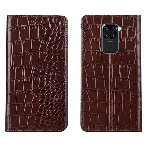 Leather Case Stands Flip Cover T06 Holder for Xiaomi Redmi 10X 4G Brown