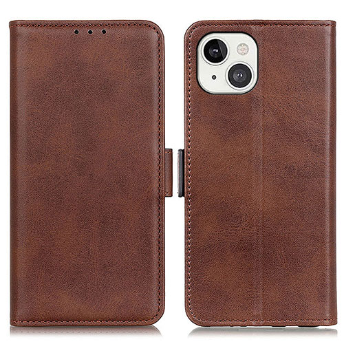 Leather Case Stands Flip Cover T07 Holder for Apple iPhone 15 Brown