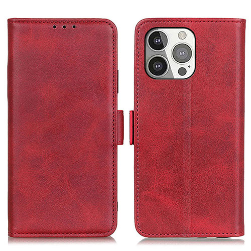 Leather Case Stands Flip Cover T07 Holder for Apple iPhone 16 Pro Red