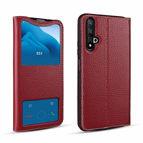 Leather Case Stands Flip Cover T07 Holder for Huawei Honor 20S Red