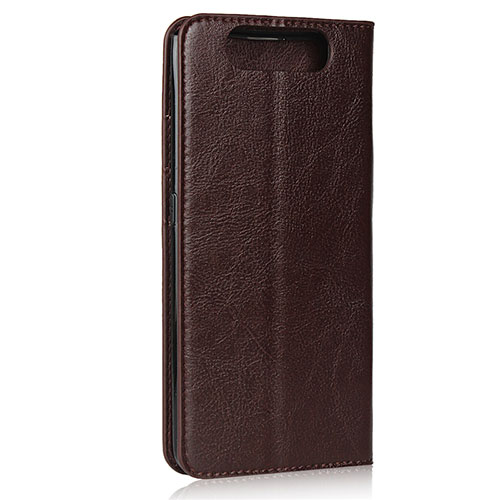 Leather Case Stands Flip Cover T07 Holder for Samsung Galaxy A80 Brown