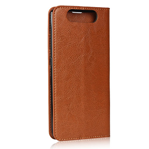 Leather Case Stands Flip Cover T07 Holder for Samsung Galaxy A80 Orange