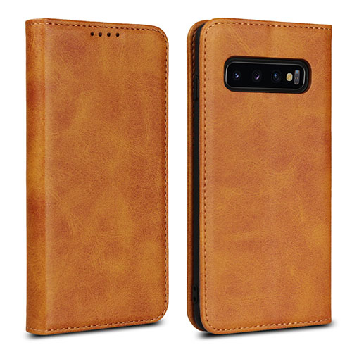 Leather Case Stands Flip Cover T07 Holder for Samsung Galaxy S10 5G Orange