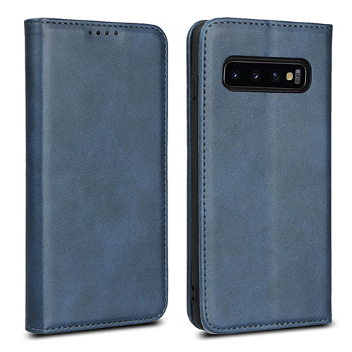 Leather Case Stands Flip Cover T07 Holder for Samsung Galaxy S10 Blue