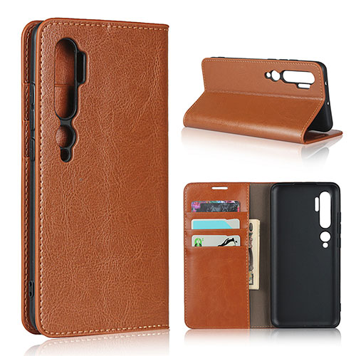 Leather Case Stands Flip Cover T07 Holder for Xiaomi Mi Note 10 Pro Orange