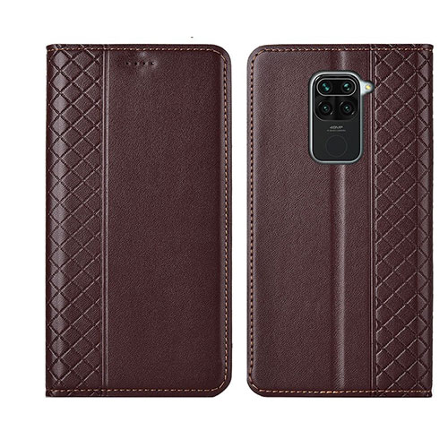 Leather Case Stands Flip Cover T07 Holder for Xiaomi Redmi 10X 4G Brown