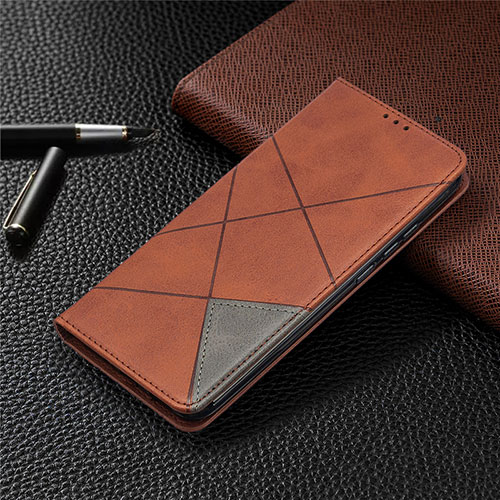 Leather Case Stands Flip Cover T07 Holder for Xiaomi Redmi 9i Brown