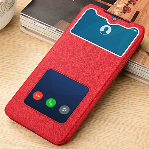 Leather Case Stands Flip Cover T07 Holder for Xiaomi Redmi Note 8 Red