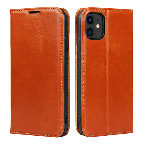 Leather Case Stands Flip Cover T08 Holder for Apple iPhone 11 Orange