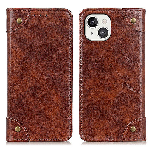 Leather Case Stands Flip Cover T08 Holder for Apple iPhone 15 Brown