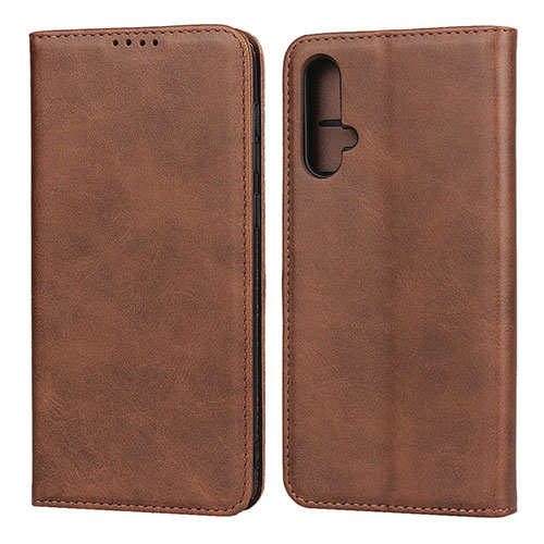 Leather Case Stands Flip Cover T08 Holder for Huawei Nova 5 Pro Brown