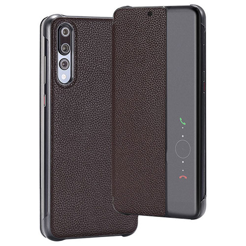 Leather Case Stands Flip Cover T08 Holder for Huawei P20 Pro Brown