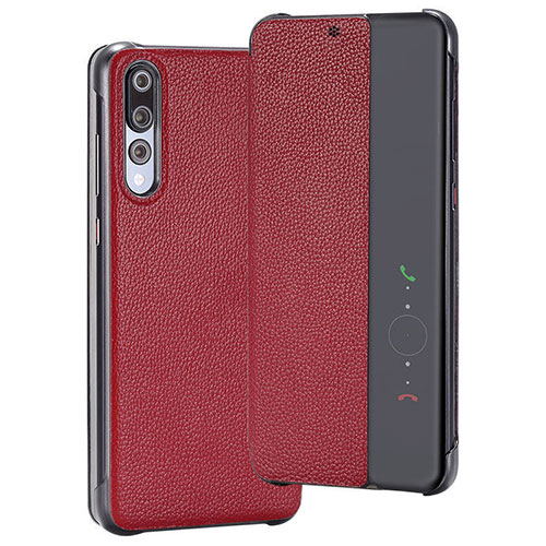 Leather Case Stands Flip Cover T08 Holder for Huawei P20 Pro Red