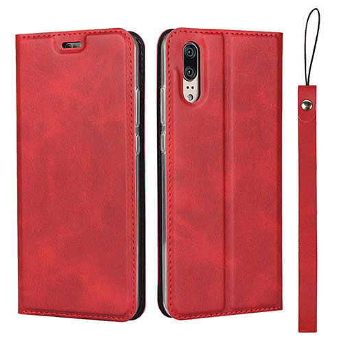 Leather Case Stands Flip Cover T08 Holder for Huawei P20 Red