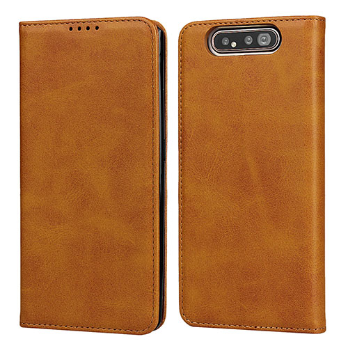 Leather Case Stands Flip Cover T08 Holder for Samsung Galaxy A80 Orange