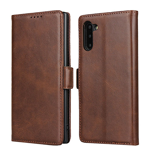 Leather Case Stands Flip Cover T08 Holder for Samsung Galaxy Note 10 Brown