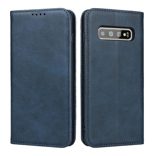 Leather Case Stands Flip Cover T08 Holder for Samsung Galaxy S10 Plus Blue