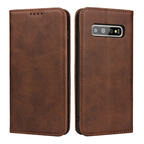 Leather Case Stands Flip Cover T08 Holder for Samsung Galaxy S10 Plus Brown