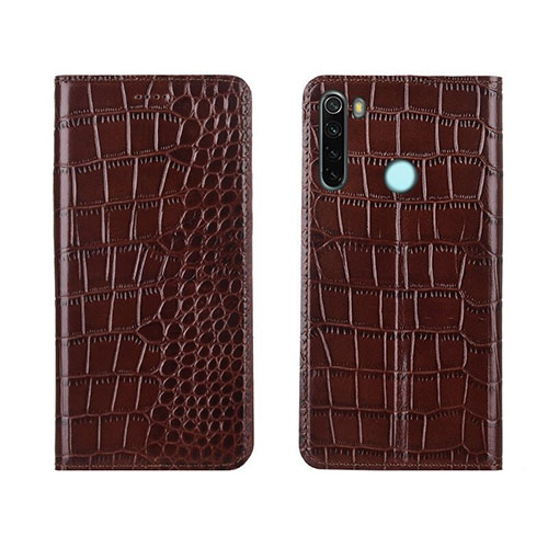 Leather Case Stands Flip Cover T08 Holder for Xiaomi Redmi Note 8T Brown