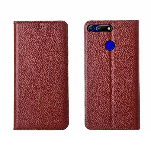 Leather Case Stands Flip Cover T09 Holder for Huawei Honor V20 Brown