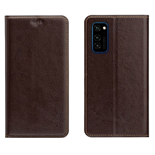 Leather Case Stands Flip Cover T09 Holder for Huawei Honor V30 5G Brown