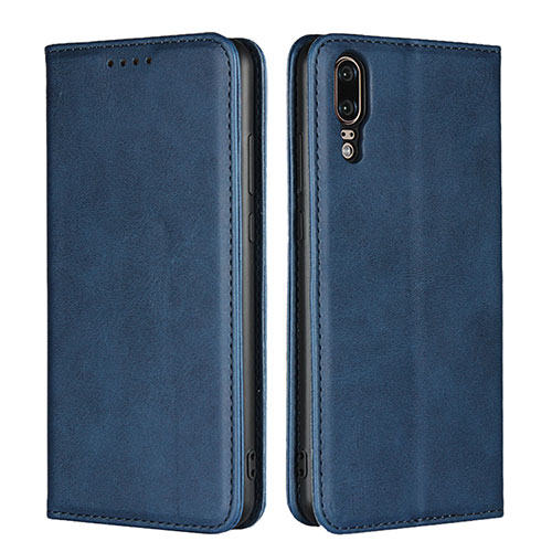 Leather Case Stands Flip Cover T09 Holder for Huawei P20 Blue