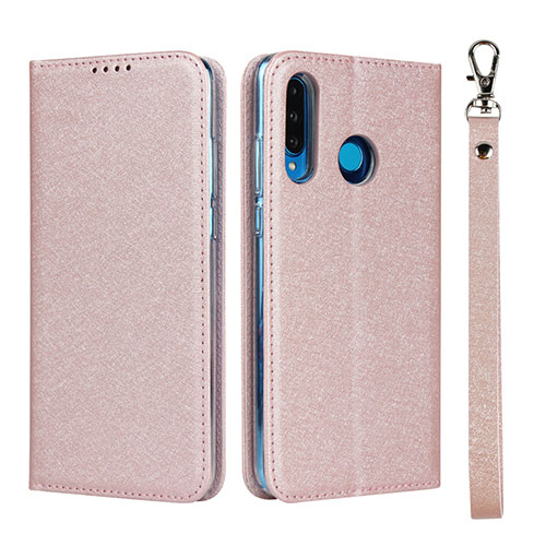 Leather Case Stands Flip Cover T09 Holder for Huawei P30 Lite Rose Gold